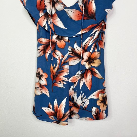 Illa Illa Blue Orange Floral Dress Spaghetti Strap Cross Back Size Small - Picture 3 of 9